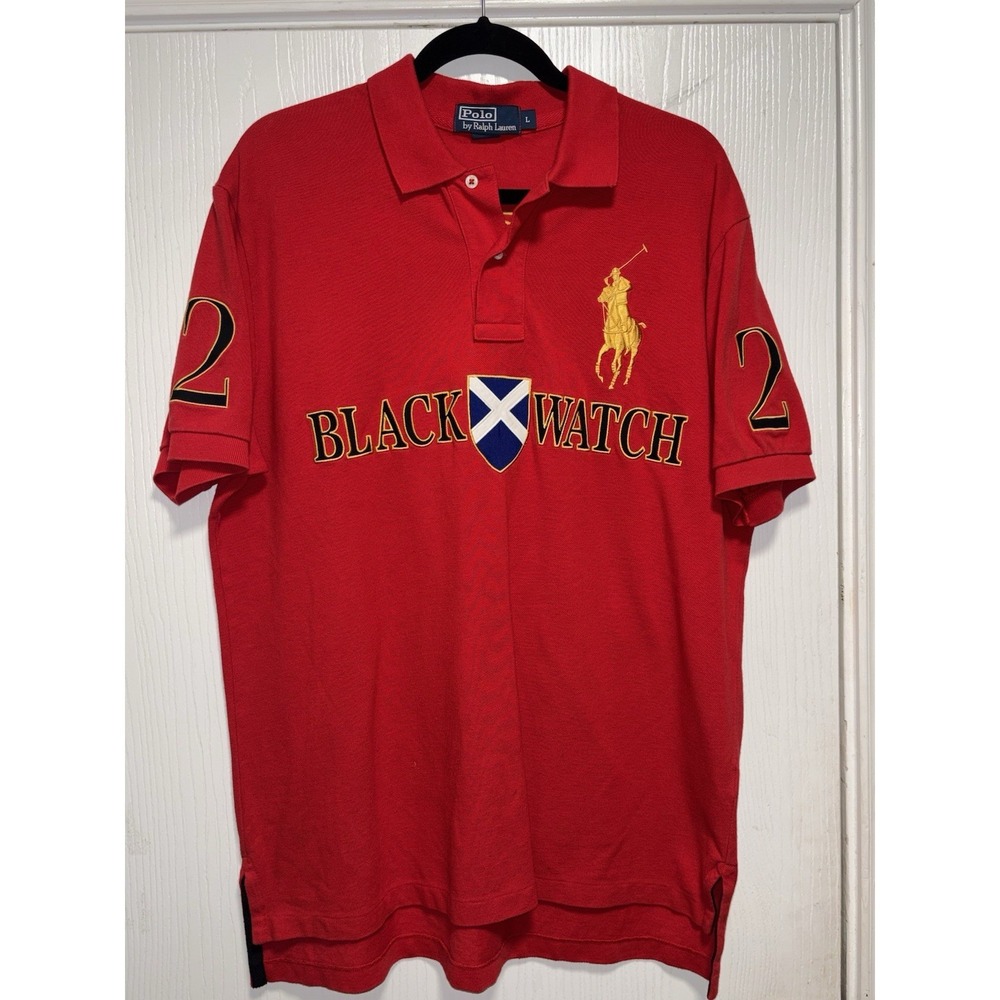 Polo by Ralph Lauren BlackWatch Polo Team‎ Shirt Mens Large Red Big Pony #2